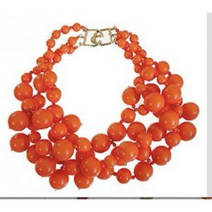 KENNETH JAY LANE-3 STRAND BEADS CLUSTER DROPS NECKLACE-CORAL (ORANGE) OR…